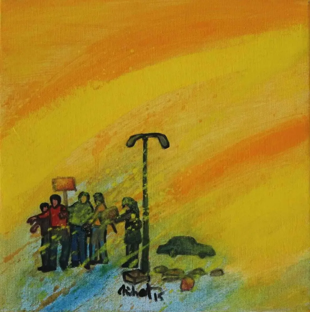 NİHAT KAHRAMAN — “isimsiz”, 2015 "isimsiz" eseri NİHAT KAHRAMAN tarafından 2015 yılında 25x25 cm ölçülerinde Tuval üzeri akrilik boya tekniği ile yapılmıştır.