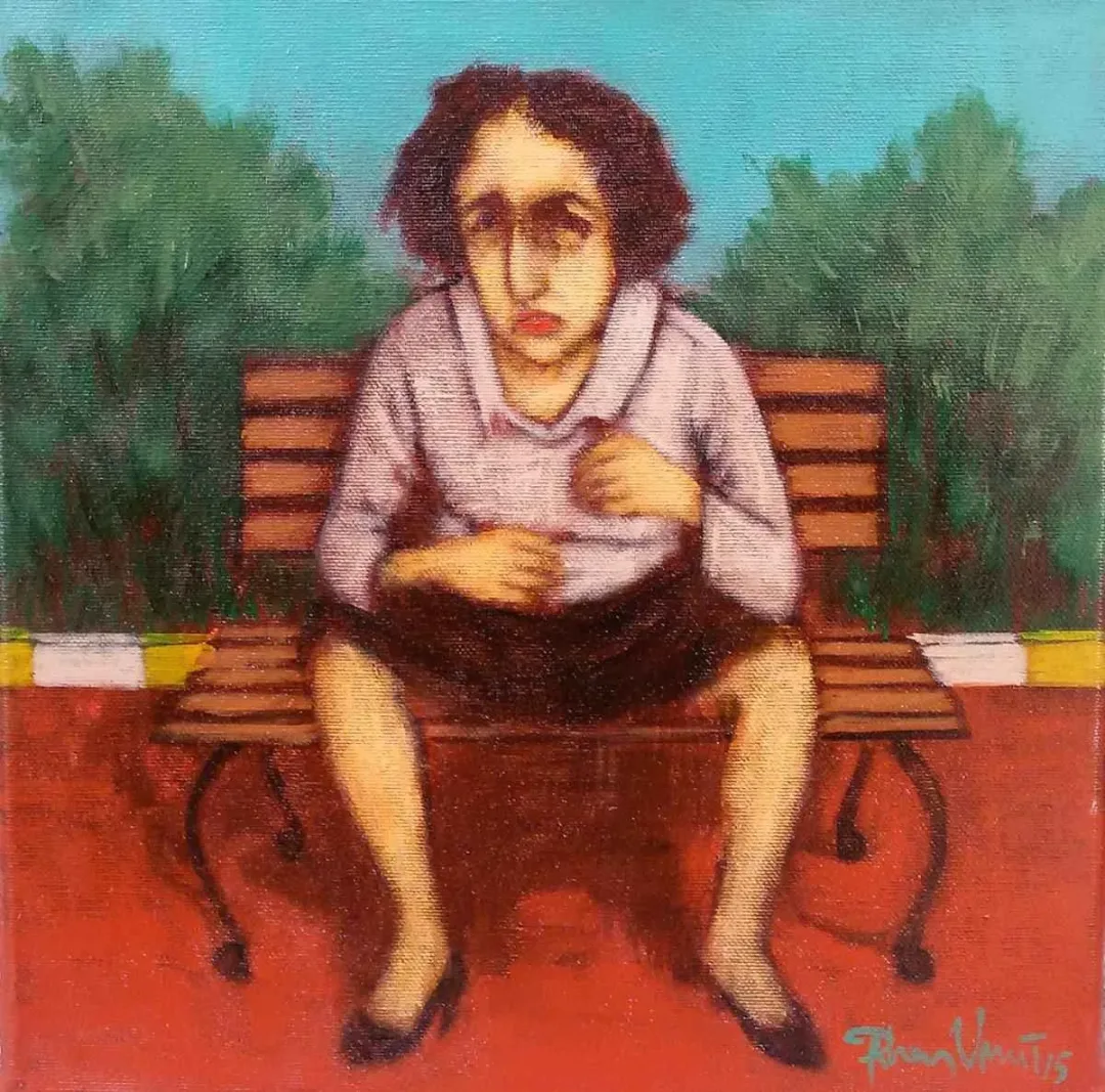 ORHAN UMUT — “isimsiz”, 2015 "isimsiz" eseri ORHAN UMUT tarafından 2015 yılında 25x25 cm ölçülerinde Tuval üzeri akrilik boya tekniği ile yapılmıştır.