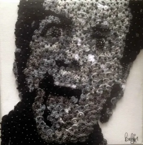 BELGİN ŞEN — “Jim Carrey”, 2015 "Jim Carrey" eseri BELGİN ŞEN tarafından 2015 yılında 25x25 cm ölçülerinde Tuval üzeri karışık teknik tekniği ile yapılmıştır.