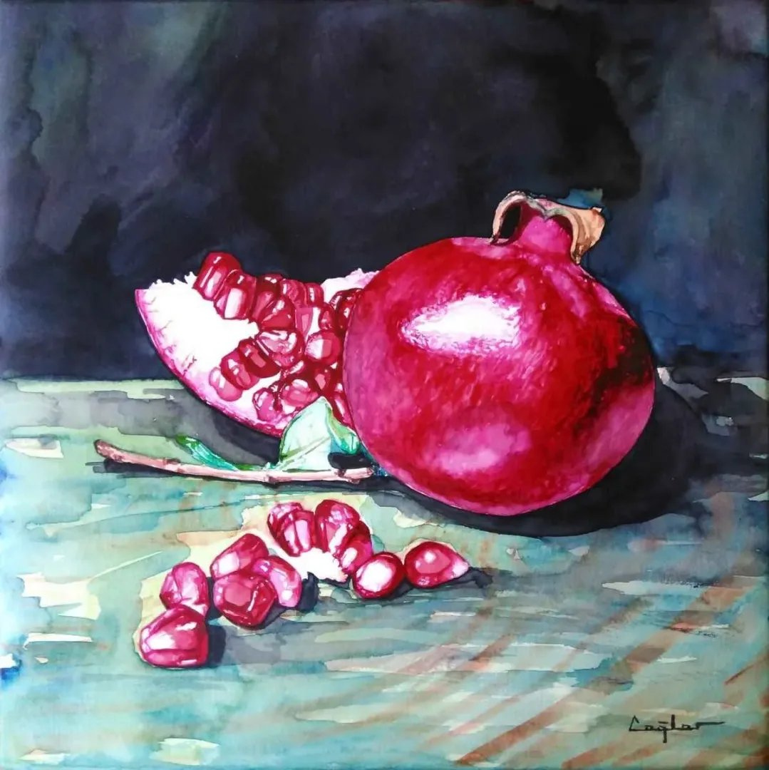 yakınlaştır "Nar" eseri ÇAĞLAR ÖZTÜRK tarafından 2015 yılında 25x25 cm ölçülerinde Kağıt üzeri sulu boya tekniği ile yapılmıştır.
