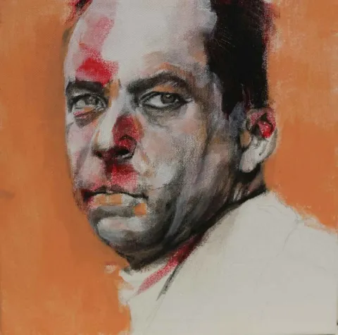 "Albert Camus" eseri ÇİĞDEM DOĞAN tarafından 2015 yılında 25x25 cm ölçülerinde Tuval üzeri akrilik boya tekniği ile yapılmıştır.