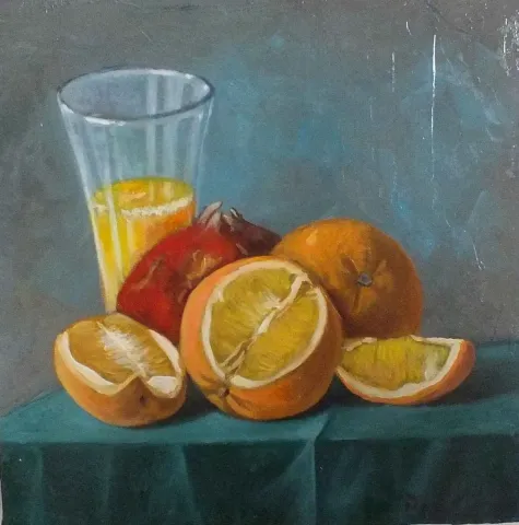 DEVRİM DEMİRAL — “Portakal”, 2015 "Portakal" eseri DEVRİM DEMİRAL tarafından 2015 yılında 25x25 cm ölçülerinde Tuval üzeri yağlı boya tekniği ile yapılmıştır.