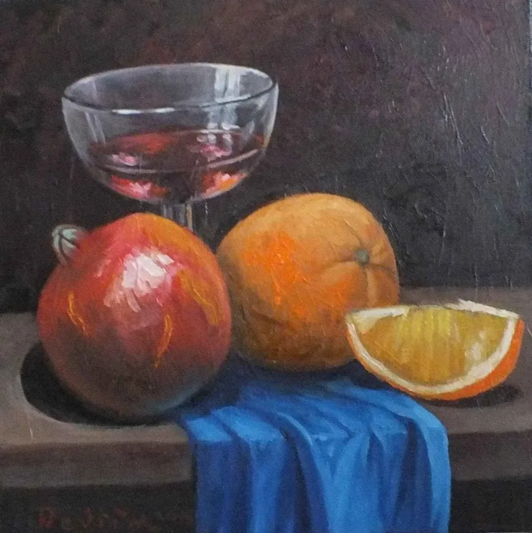"Şarap" eseri DEVRİM DEMİRAL tarafından 2015 yılında 25x25 cm ölçülerinde Tuval üzeri yağlı boya tekniği ile yapılmıştır.