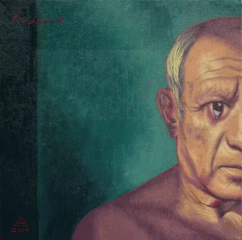 EYÜP ATAŞ — “Picasso.mania”, 2015 "Picasso.mania" eseri EYÜP ATAŞ tarafından 2015 yılında 25x25 cm ölçülerinde Tuval üzeri yağlı boya tekniği ile yapılmıştır.