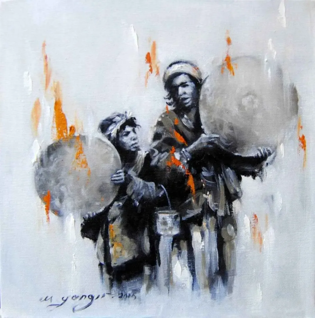 yakınlaştır "Bir Çingene Masalı" eseri MEHMET YANGIR tarafından 2015 yılında 25x25 cm ölçülerinde Tuval üzeri yağlı boya tekniği ile yapılmıştır.