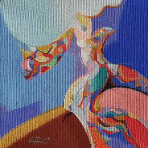 "isimsiz" eseri OLGA GRAFOVA DİLEK tarafından 2015 yılında 25x25 cm ölçülerinde Tuval üzeri akrilik boya tekniği ile yapılmıştır.
