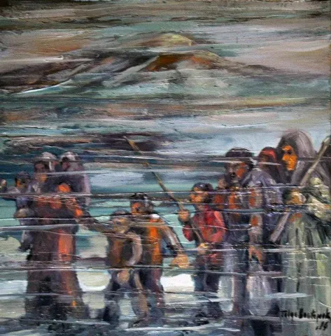 "isimsiz" eseri TOLGA BOZTOPRAK tarafından 2015 yılında 25x25 cm ölçülerinde Tuval üzeri yağlı boya tekniği ile yapılmıştır.