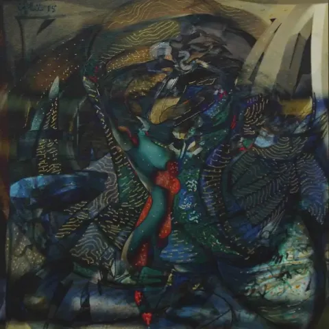 NECMETTİN ÖZLÜ — “isimsiz”, 2015 "isimsiz" eseri NECMETTİN ÖZLÜ tarafından 2015 yılında 25x25 cm ölçülerinde Tuval üzeri karışık teknik tekniği ile yapılmıştır.