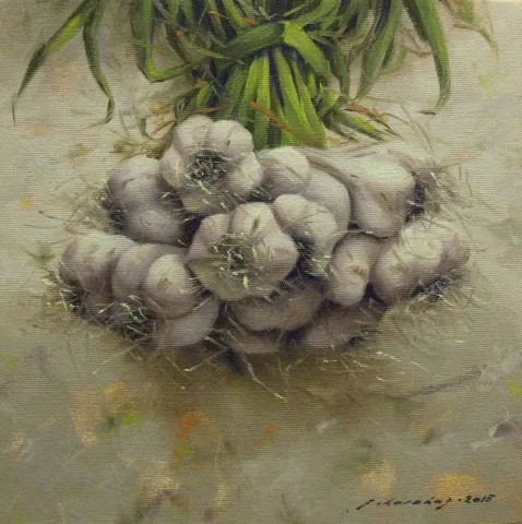 FATİH KARAKAŞ — “Sarımsak-I”, 2015 "Sarımsak-I" eseri FATİH KARAKAŞ tarafından 2015 yılında 25x25 cm ölçülerinde Tuval üzeri yağlı boya tekniği ile yapılmıştır.