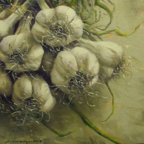 FATİH KARAKAŞ — “Sarımsak-II”, 2015 "Sarımsak-II" eseri FATİH KARAKAŞ tarafından 2015 yılında 25x25 cm ölçülerinde Tuval üzeri yağlı boya tekniği ile yapılmıştır.
