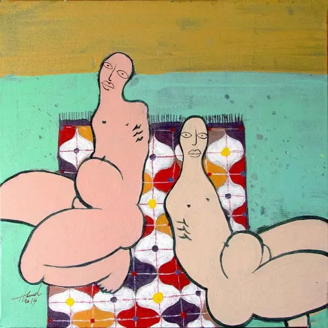"isimsiz" eseri HEMAD JAVADZADE tarafından 2015 yılında 25x25 cm ölçülerinde Tuval üzeri akrilik boya tekniği ile yapılmıştır.