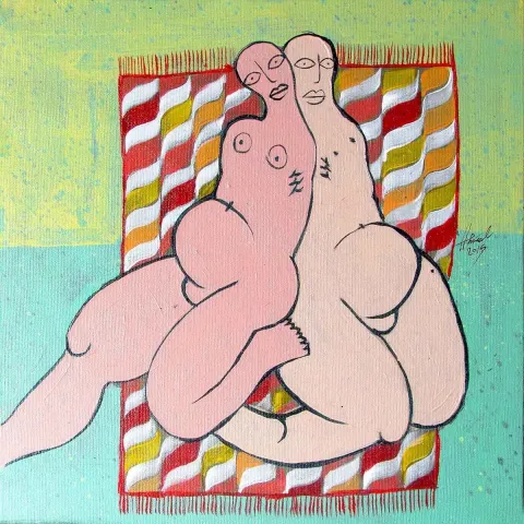 "isimsiz" eseri HEMAD JAVADZADE tarafından 2015 yılında 25x25 cm ölçülerinde Tuval üzeri akrilik boya tekniği ile yapılmıştır.