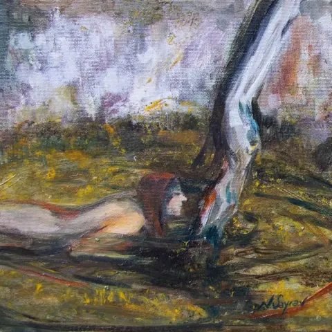 NİLAY SAYRAV — “Kıyıda”, 2015 "Kıyıda" eseri NİLAY SAYRAV tarafından 2015 yılında 25x25 cm ölçülerinde Tuval üzeri yağlı boya tekniği ile yapılmıştır.