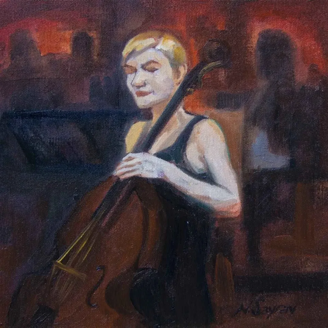 "Müzik" eseri NİLAY SAYRAV tarafından 2015 yılında 25x25 cm ölçülerinde Tuval üzeri yağlı boya tekniği ile yapılmıştır.