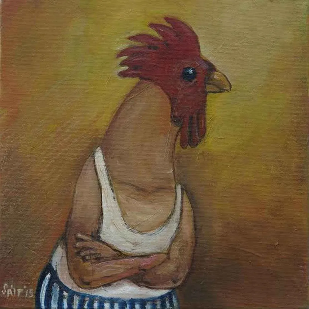 yakınlaştır "atletli horoz" eseri SAİT OKTAY tarafından 2015 yılında 25x25 cm ölçülerinde Tuval üzeri yağlı boya tekniği ile yapılmıştır.