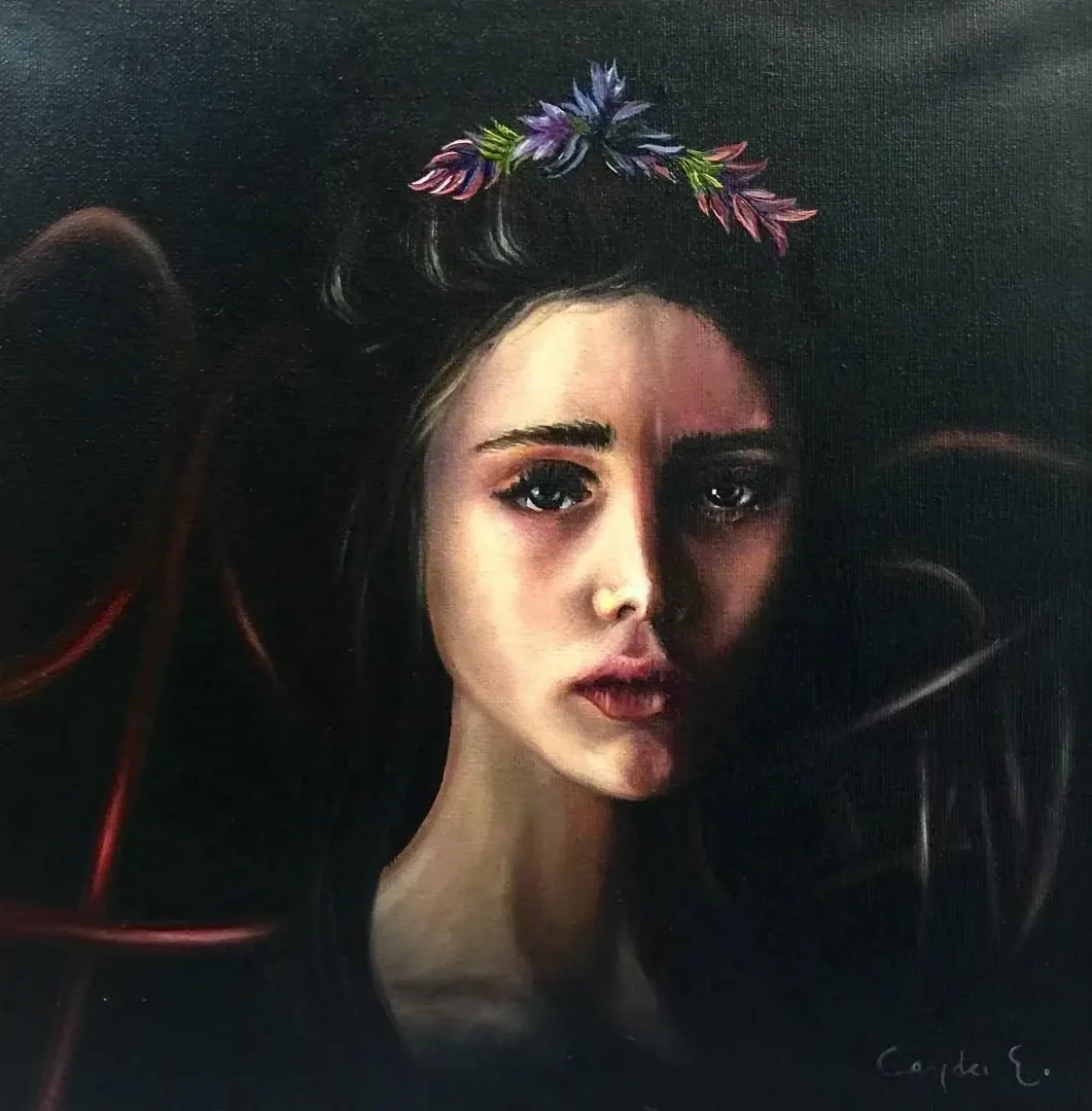 "isimsiz" eseri CEYDA ELÇİ tarafından 2015 yılında 25x25 cm ölçülerinde Tuval üzeri yağlı boya tekniği ile yapılmıştır.