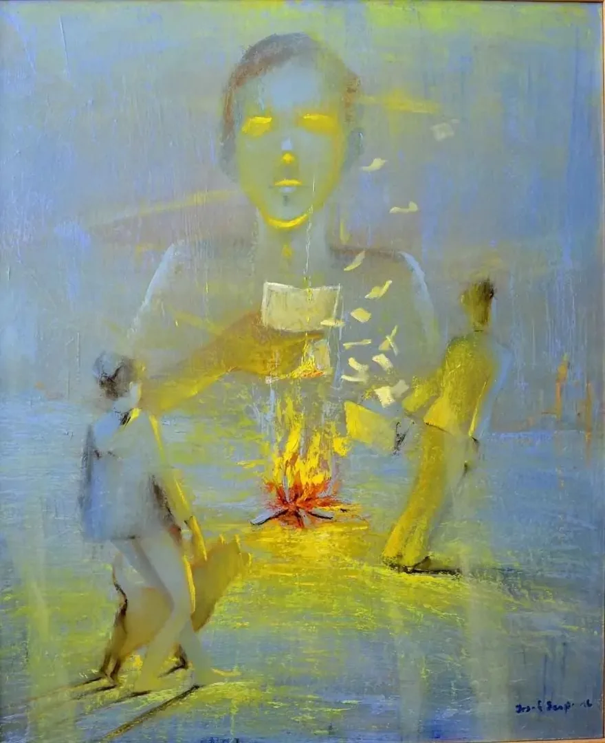 yakınlaştır "Ateş Yanar, Zaman Geçer" eseri YUSUF ŞENGÜR tarafından 2014 yılında 110x90 cm ölçülerinde Tuval üzeri yağlı boya tekniği ile yapılmıştır.