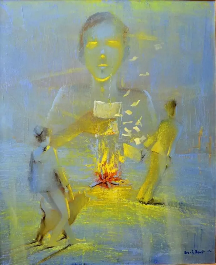 yakınlaştır "Ateş Yanar, Zaman Geçer" eseri YUSUF ŞENGÜR tarafından 2014 yılında 110x90 cm ölçülerinde Tuval üzeri yağlı boya tekniği ile yapılmıştır.