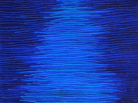 "Mavi Üzerine Notlar" eseri AHMET YEŞİL tarafından 2014 yılında 90x120 cm ölçülerinde Tuval üzeri yağlı boya tekniği ile yapılmıştır.