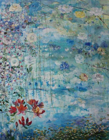 NİL KÖKEN — “Buluttan Güller”, 2016 "Buluttan Güller" eseri NİL KÖKEN tarafından 2016 yılında 180x140 cm ölçülerinde Tuval üzeri yağlı boya tekniği ile yapılmıştır.