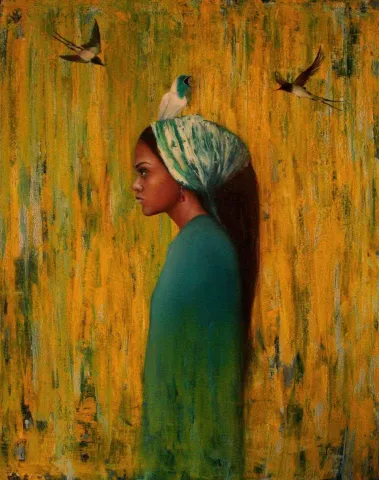 "MelekutÃ® kuşlarım" eseri AZAT YEMAN tarafından 2016 yılında 100x80 cm ölçülerinde Tuval üzeri akrilik ve yağlı boya tekniği ile yapılmıştır.