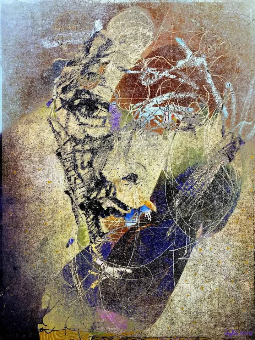 "Portre-I" eseri NECMETTİN ÖZLÜ tarafından 2016 yılında 120x90 cm ölçülerinde Hahnemühle Monet Tuval üzeri karışık teknik tekniği ile yapılmıştır.