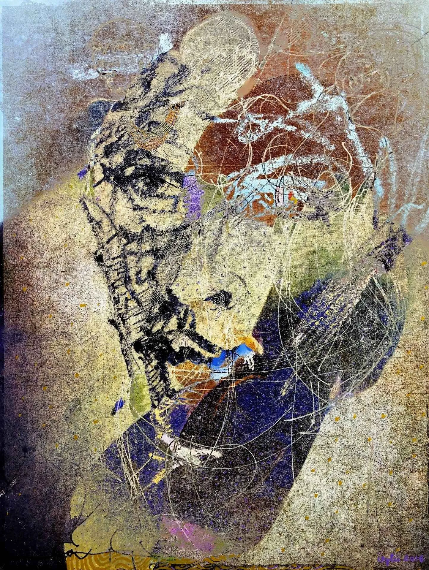 "Portre-I" eseri NECMETTİN ÖZLÜ tarafından 2016 yılında 120x90 cm ölçülerinde Hahnemühle Monet Tuval üzeri karışık teknik tekniği ile yapılmıştır.