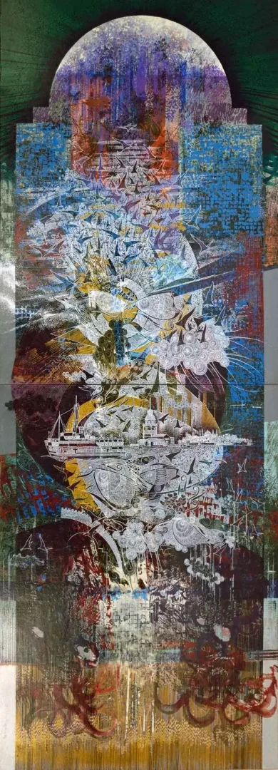yakınlaştır "İstanbul serisi" eseri ENGİN KORKMAZ tarafından 2016 yılında 240x90 cm ölçülerinde Tuval üzeri akrilik boya tekniği ile yapılmıştır.