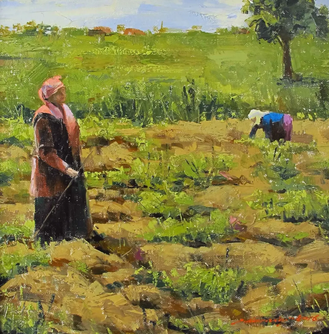 "İmece" eseri FATİH KARAKAŞ tarafından 2016 yılında 25x25 cm ölçülerinde Tuval üzeri yağlı boya tekniği ile yapılmıştır.