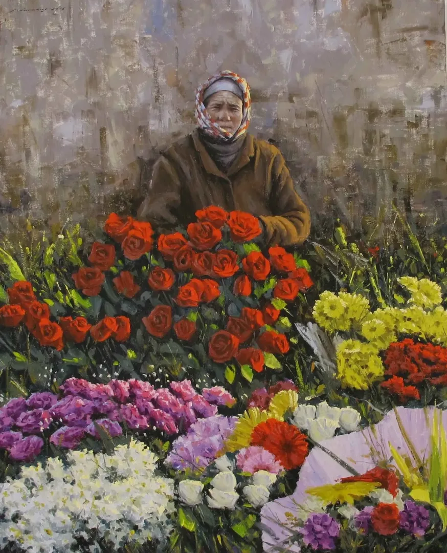 "Kadıköy çiçekçisi" eseri FATİH KARAKAŞ tarafından 2016 yılında 80x65 cm ölçülerinde Tuval üzeri yağlı boya tekniği ile yapılmıştır.