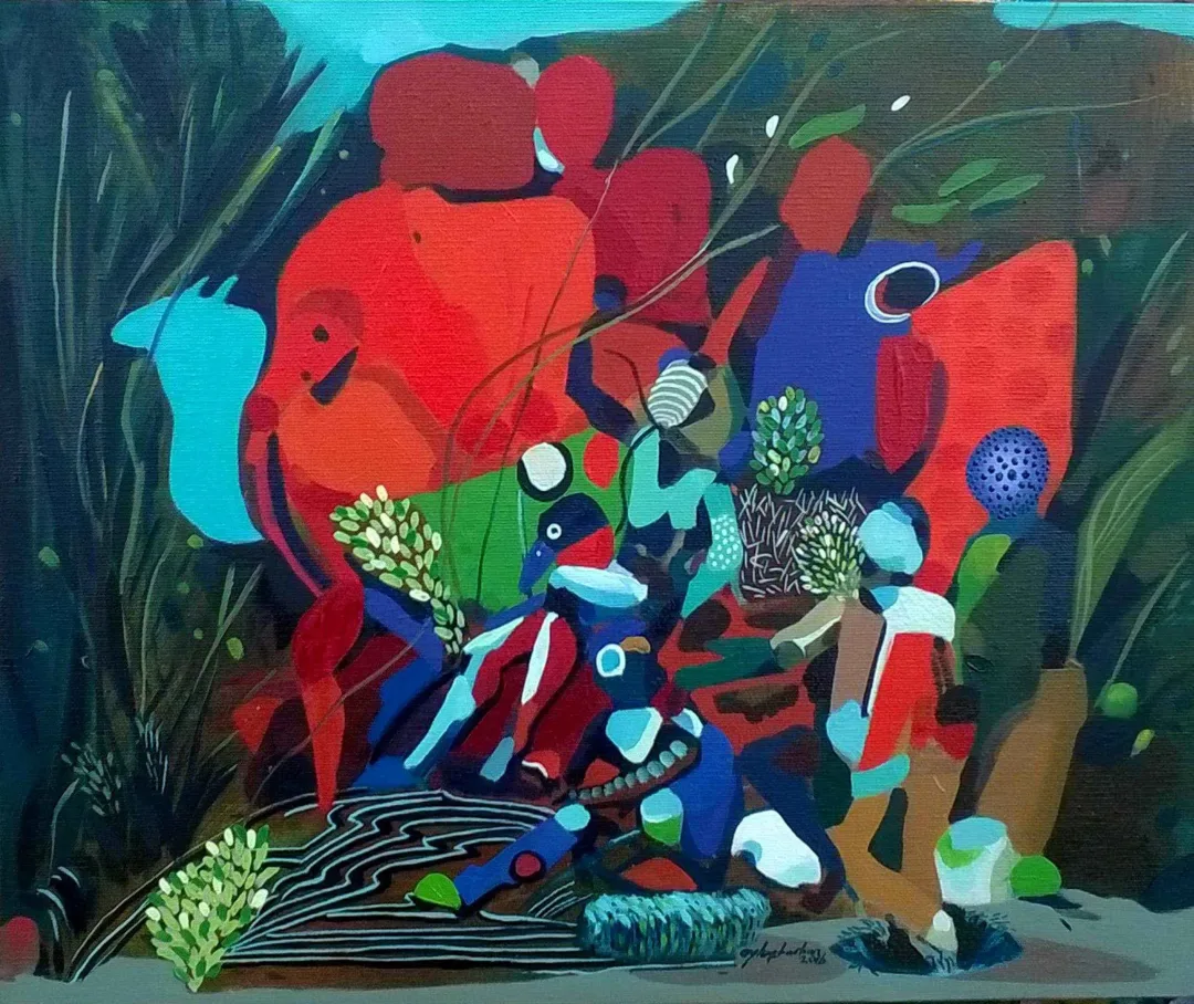 "Su üzerine hikayeler" eseri LEVENT OYLUÇTARHAN tarafından 2016 yılında 38x46 cm ölçülerinde Tuval üzeri yağlı boya tekniği ile yapılmıştır.