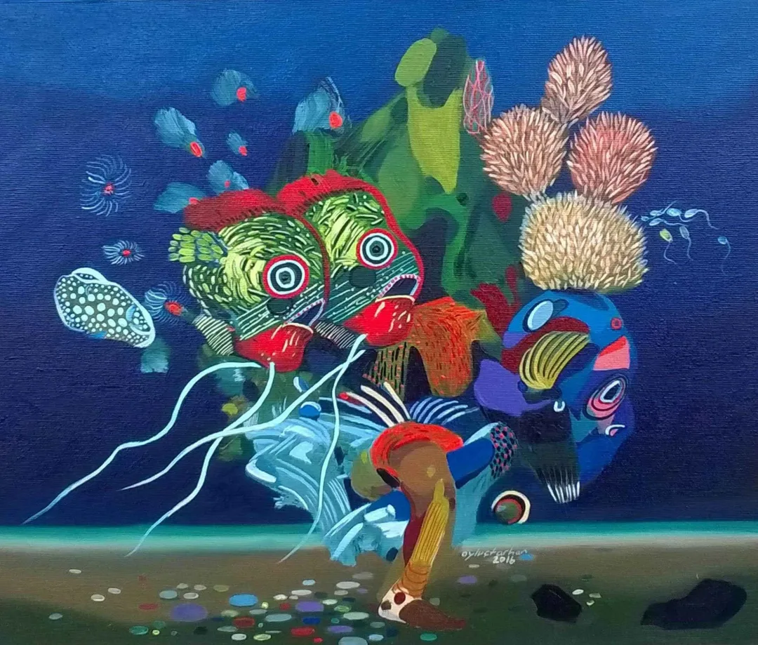 yakınlaştır "Su üzerine hikayeler" eseri LEVENT OYLUÇTARHAN tarafından 2016 yılında 38x46 cm ölçülerinde Tuval üzeri yağlı boya tekniği ile yapılmıştır.