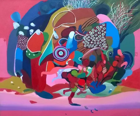 "Su üzerine hikayeler" eseri LEVENT OYLUÇTARHAN tarafından 2016 yılında 60x60 cm ölçülerinde Tuval üzeri yağlı boya tekniği ile yapılmıştır.
