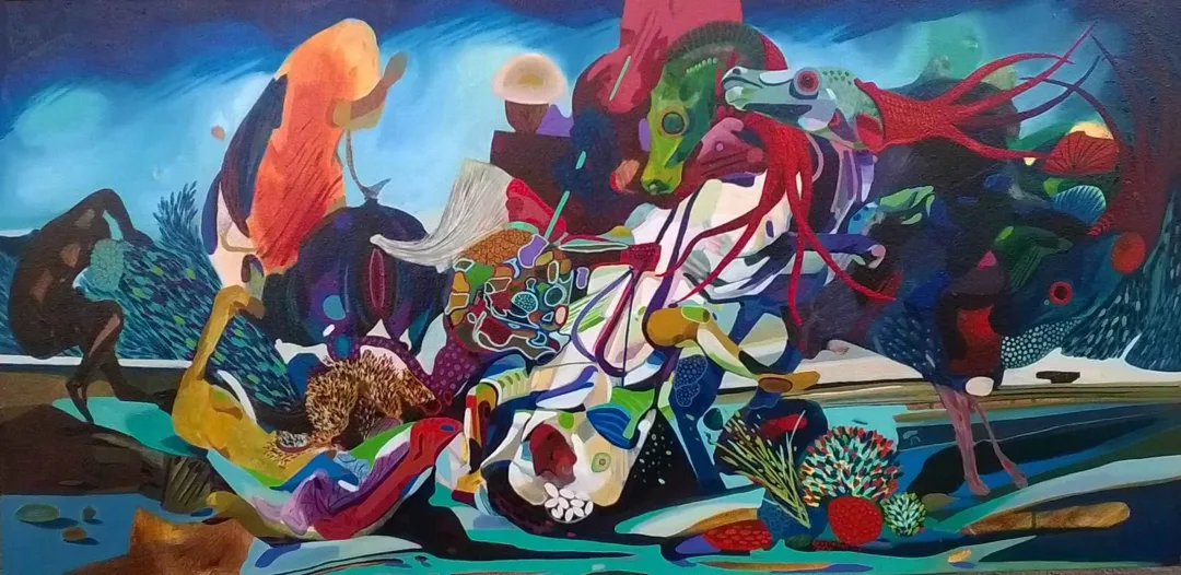 yakınlaştır "Su üzerine hikayeler" eseri LEVENT OYLUÇTARHAN tarafından 2016 yılında 60x120 cm ölçülerinde Tuval üzeri yağlı boya tekniği ile yapılmıştır.
