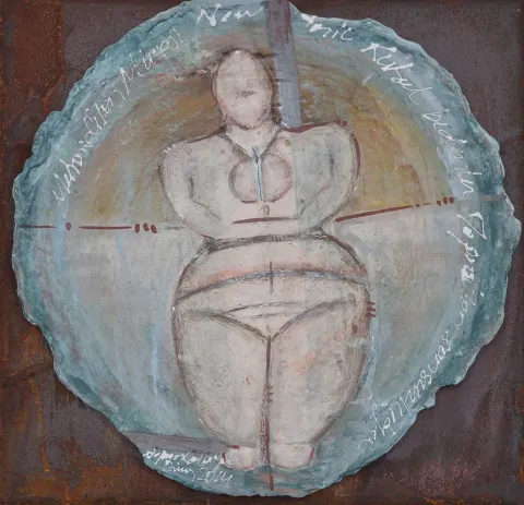 "İsimsiz" eseri AYSUN ÇÖLBAYIR DİNİZ tarafından 50x50 cm ölçülerinde Kağıt seramik karışık teknik tekniği ile yapılmıştır.