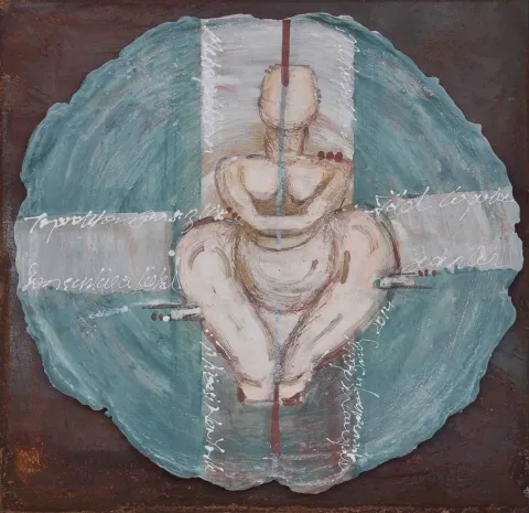 "İsimsiz" eseri AYSUN ÇÖLBAYIR DİNİZ tarafından 50x50 cm ölçülerinde Kağıt seramik karışık teknik tekniği ile yapılmıştır.