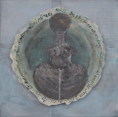 "İsimsiz" eseri AYSUN ÇÖLBAYIR DİNİZ tarafından 47x47 cm ölçülerinde Kağıt seramik (transfer+astar tekniği) tekniği ile yapılmıştır.