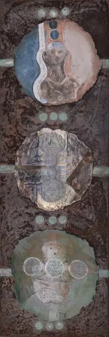 "İsimsiz" eseri AYSUN ÇÖLBAYIR DİNİZ tarafından 120x40 cm ölçülerinde Kağıt seramik üzeri karışık teknik tekniği ile yapılmıştır.