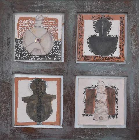"İsimsiz" eseri AYSUN ÇÖLBAYIR DİNİZ tarafından 55x55 cm ölçülerinde Kağıt seramik üzeri karışık teknik tekniği ile yapılmıştır.
