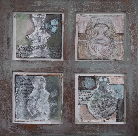 AYSUN ÇÖLBAYIR DİNİZ — “İsimsiz” "İsimsiz" eseri AYSUN ÇÖLBAYIR DİNİZ tarafından 55x55 cm ölçülerinde Kağıt seramik üzeri karışık teknik tekniği ile yapılmıştır.