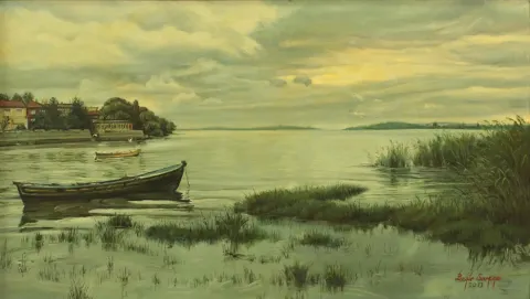 "Gölyazıda Yağmuru Beklerken" eseri BEŞİR SARPÇA tarafından 2011 yılında 35x60 cm ölçülerinde Tuval üzeri yağlı boya tekniği ile yapılmıştır.