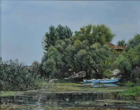 "Mavi Sandallar" eseri BEŞİR SARPÇA tarafından 2015 yılında 40x50 cm ölçülerinde Tuval üzeri yağlı boya tekniği ile yapılmıştır.