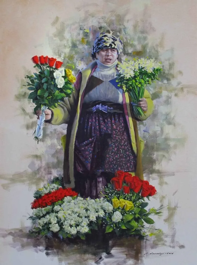 yakınlaştır "Kadıköy Çiçekçisi" eseri FATİH KARAKAŞ tarafından 2016 yılında 80x60 cm ölçülerinde Tuval üzeri yağlı boya tekniği ile yapılmıştır.