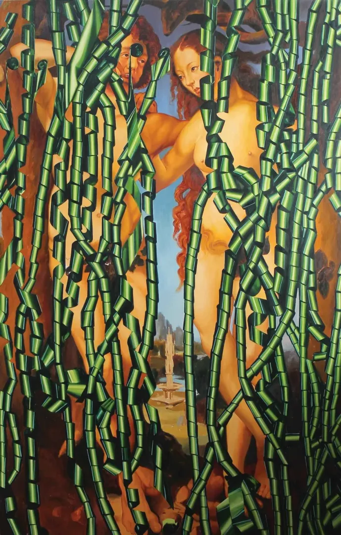 yakınlaştır "Cenneti Dikizlerken" eseri ALİ ÖZHAN GÜNEŞ tarafından 2016 yılında 170x111 cm ölçülerinde Tuval üzeri yağlı boya tekniği ile yapılmıştır.