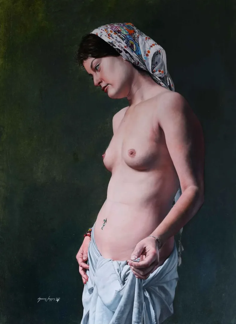yakınlaştır "Eşarplı Genç Kız" eseri HASAN SAYGIN tarafından 2016 yılında 100x73 cm ölçülerinde Tuval üzeri yağlı boya tekniği ile yapılmıştır.