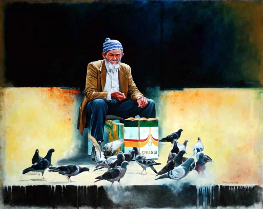 yakınlaştır "Güvercinler-2" eseri HASAN SAYGIN tarafından 1997 yılında 92x73 cm ölçülerinde Tuval üzeri yağlı boya tekniği ile yapılmıştır.