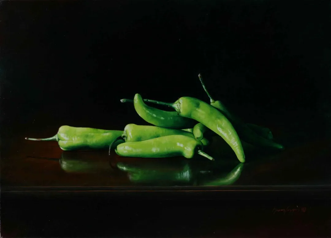 yakınlaştır "Biberler" eseri HASAN SAYGIN tarafından 2009 yılında 46x33 cm ölçülerinde Tuval üzeri yağlı boya tekniği ile yapılmıştır.