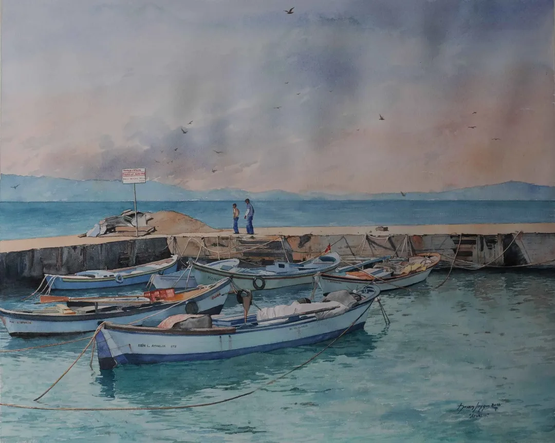 yakınlaştır "Ayvalık" eseri HASAN SAYGIN tarafından 2016 yılında 81x65 cm ölçülerinde Kağıt üzeri sulu boya tekniği ile yapılmıştır.