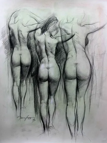 HASAN SAYGIN — “Marjorie-3”, 2008 "Marjorie-3" eseri HASAN SAYGIN tarafından 2008 yılında 60x45 cm ölçülerinde Desen tekniği ile yapılmıştır.