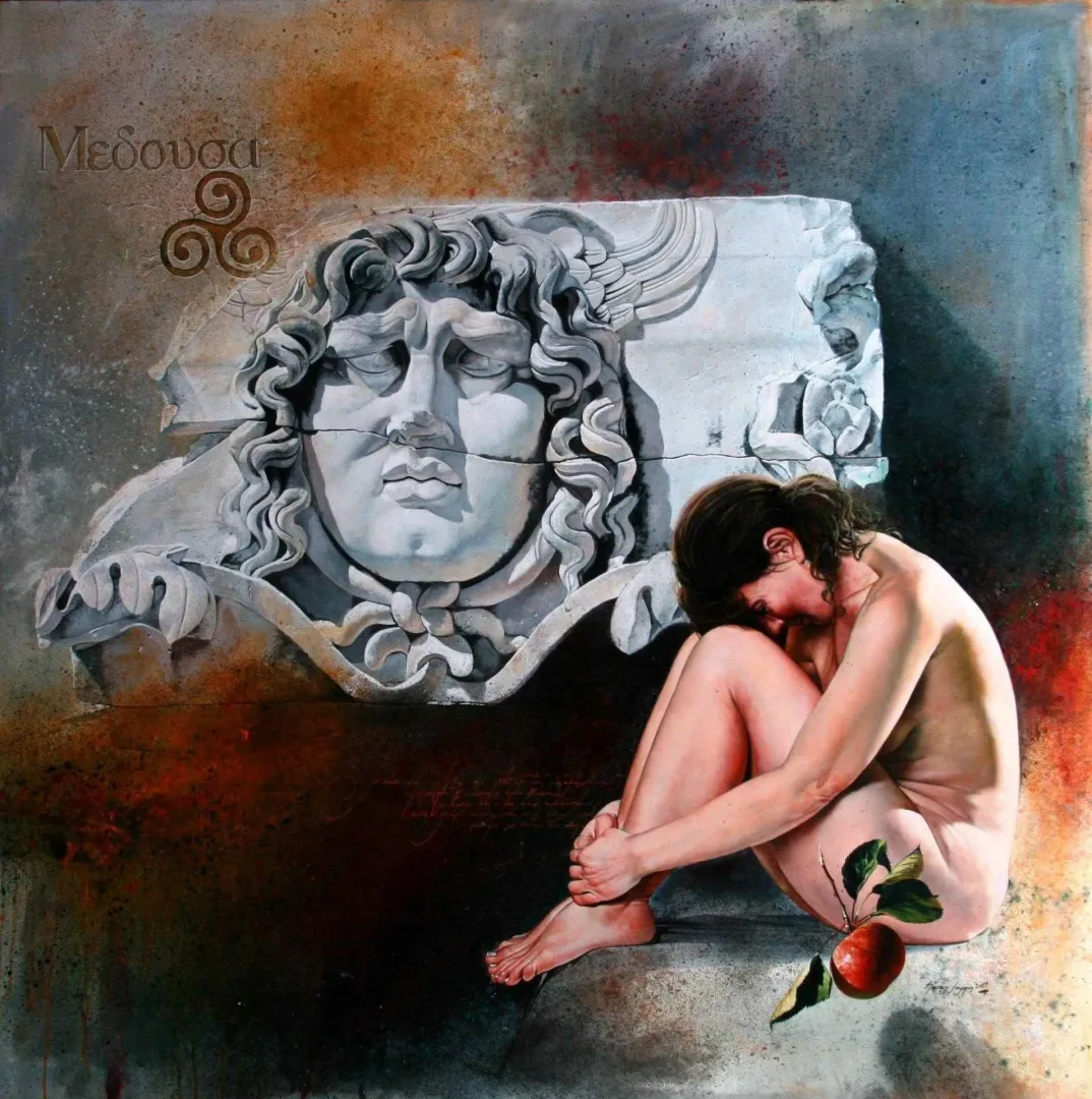 "Medusa" eseri HASAN SAYGIN tarafından 2011 yılında 100x100 cm ölçülerinde Tuval üzeri yağlı boya tekniği ile yapılmıştır.